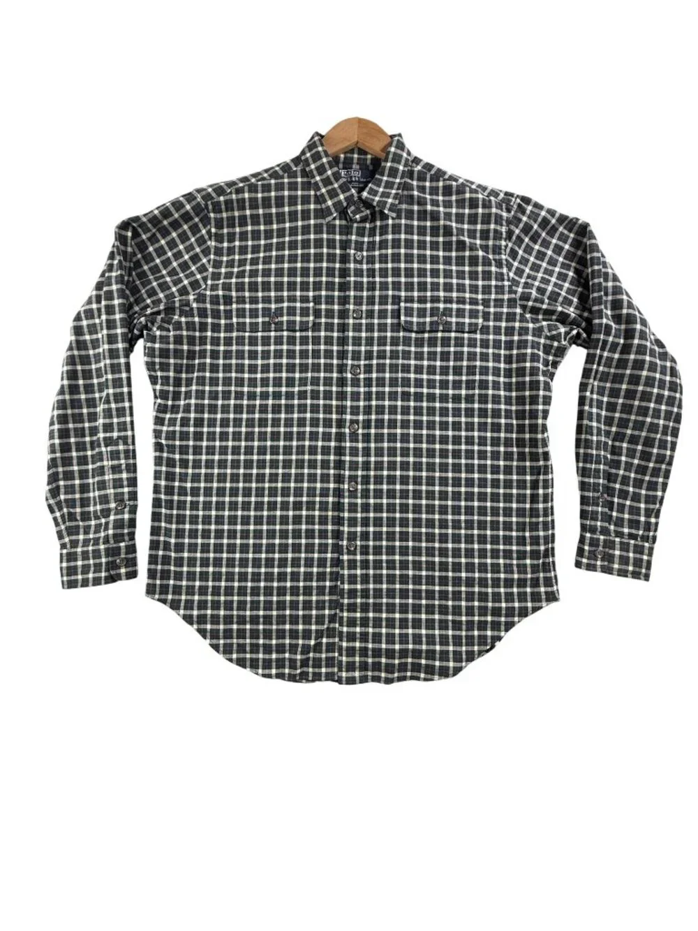 Vintage Polo Ralph Lauren Shirt Mens Large Green Check Button Up Long Sleeve Fit
